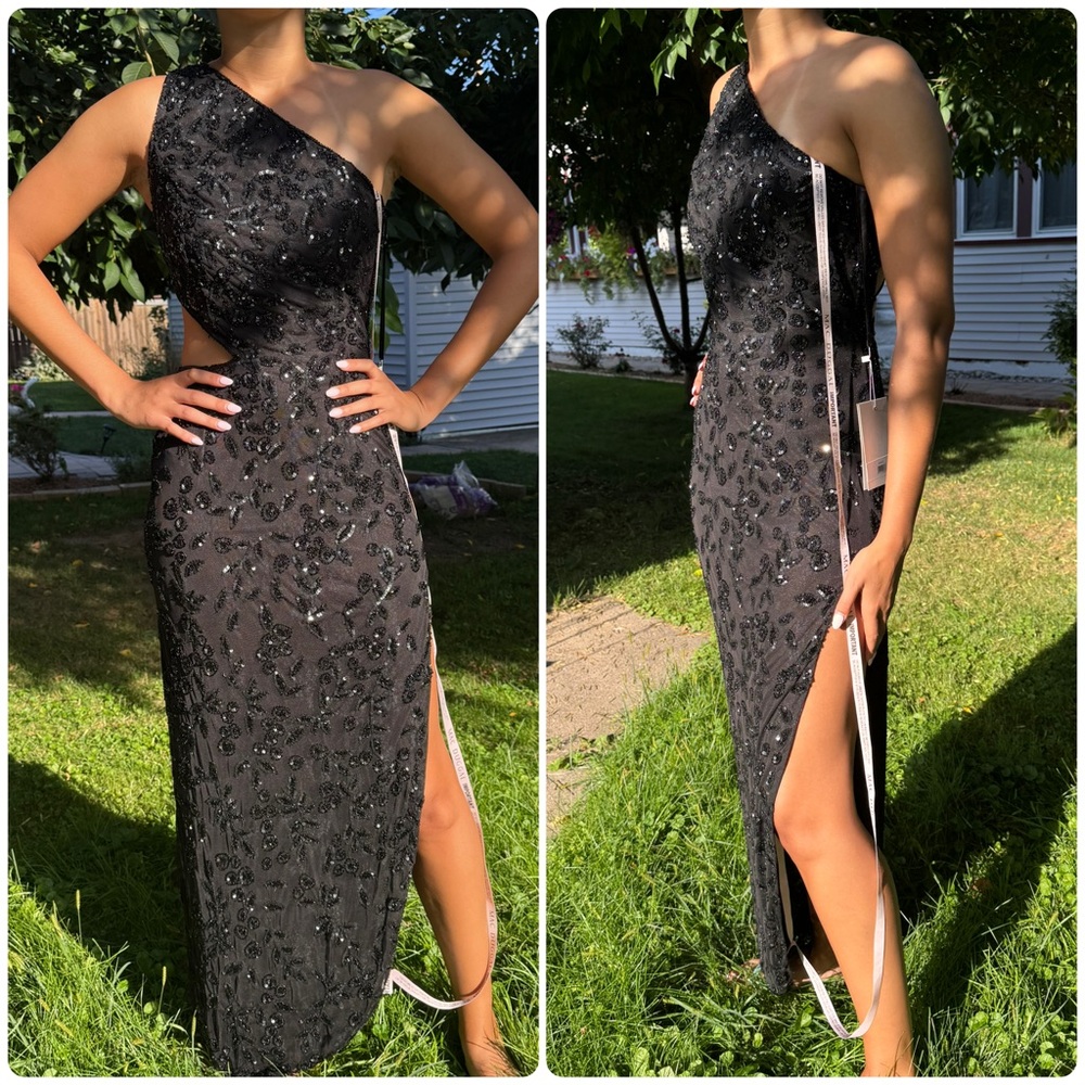 MAC DUGGAL 6084 Elegant Black One-Shoulder Gown dress size 2 - Picture 2 of 7